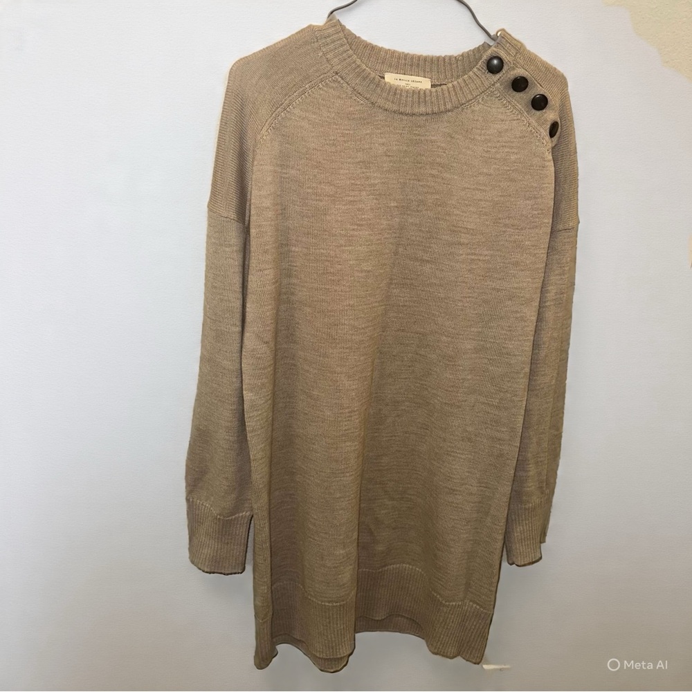 Sezane Beige Knit Mini Dress with Shoulder Buttons